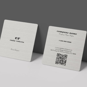 Carré Carte de visite à code QR en toile de lin blanc