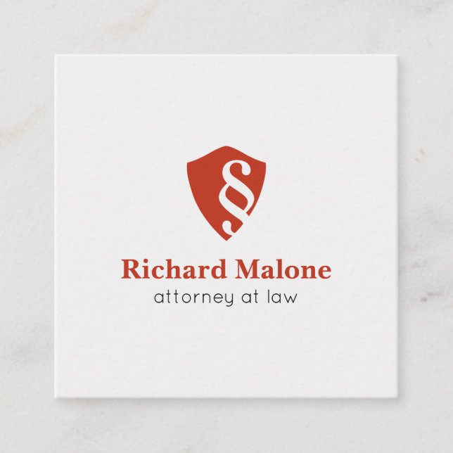 Carré Carte de visite avec logo de bouclier d'avocat (Devant)