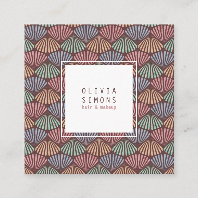 Carré Carte de visite avec motif de coquillages rétro. (Devant)