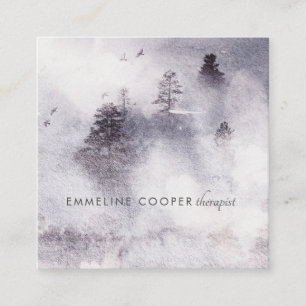 Carré Carte de visite bleue aux arbres aquarelle Serene 