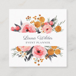 Carré Carte de visite Boho Pink Floral Event Planner