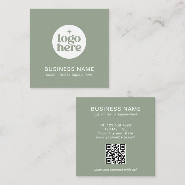 Carré Carte de visite carrée avec code QR et logo modern (Devant / Derrière)