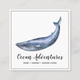 Carré Carte de visite carrée baleine bleue aquarelle