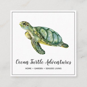 Carré Carte de visite carrée Tortue marine aquarelle