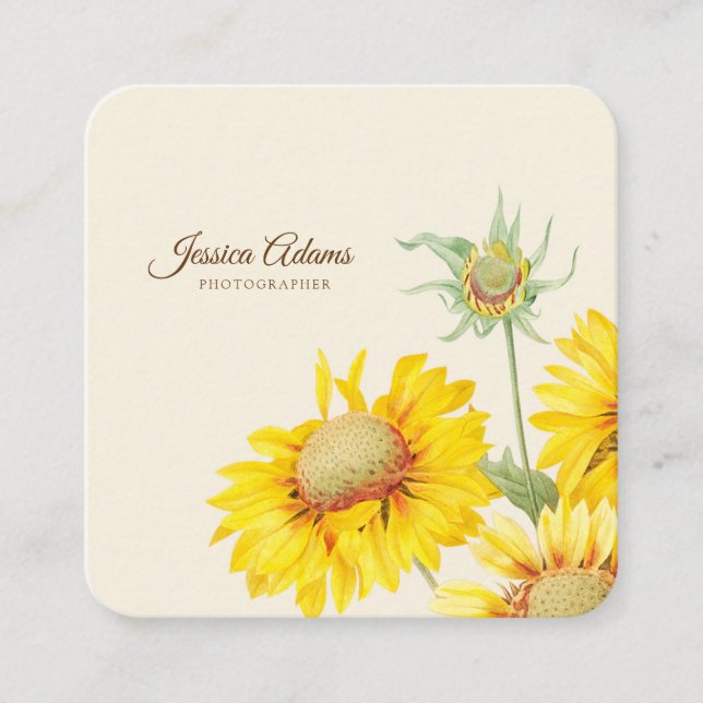 Carré Carte de visite d'aquarelle de tournesol jaune rus (Devant)