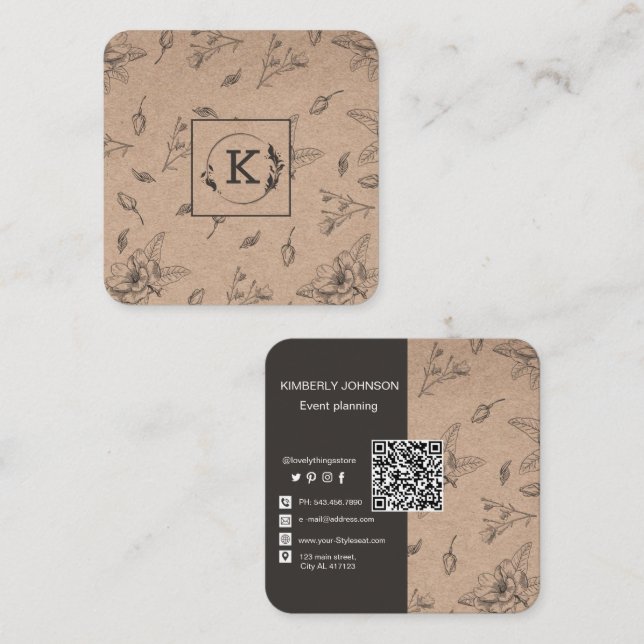 Carré Carte de visite de papier d'artisanat botanique mo (Devant / Derrière)