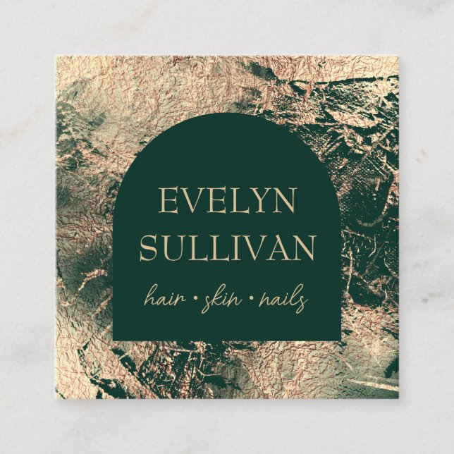 Carré Carte de visite de texture vert émeraude et or (Devant)