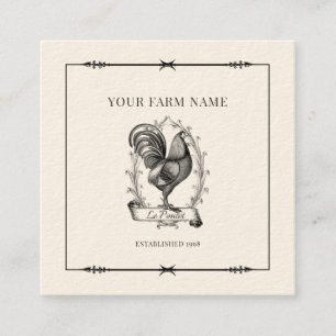 Carré Carte de visite du logo de la ferme de poulet rust