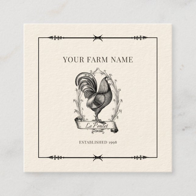 Carré Carte de visite du logo de la ferme de poulet rust (Devant)