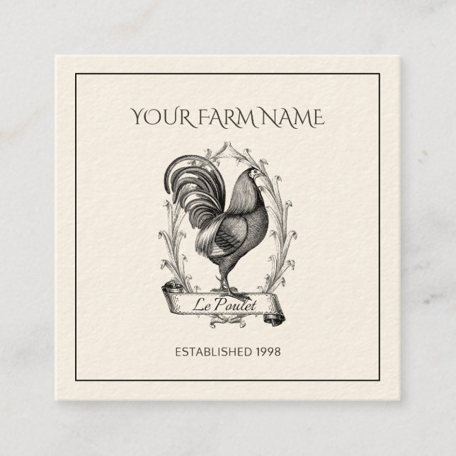 Carré Carte de visite du logo de la ferme de poulet rust (Devant)