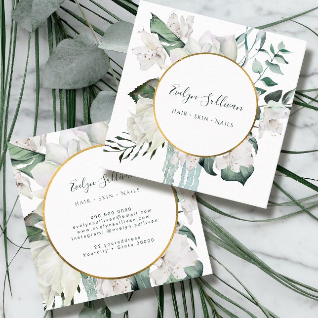 Carré Carte de visite émeraude vert cercle or (Créateur téléchargé)