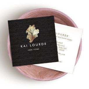 Carré Carte de visite en bois Plante or