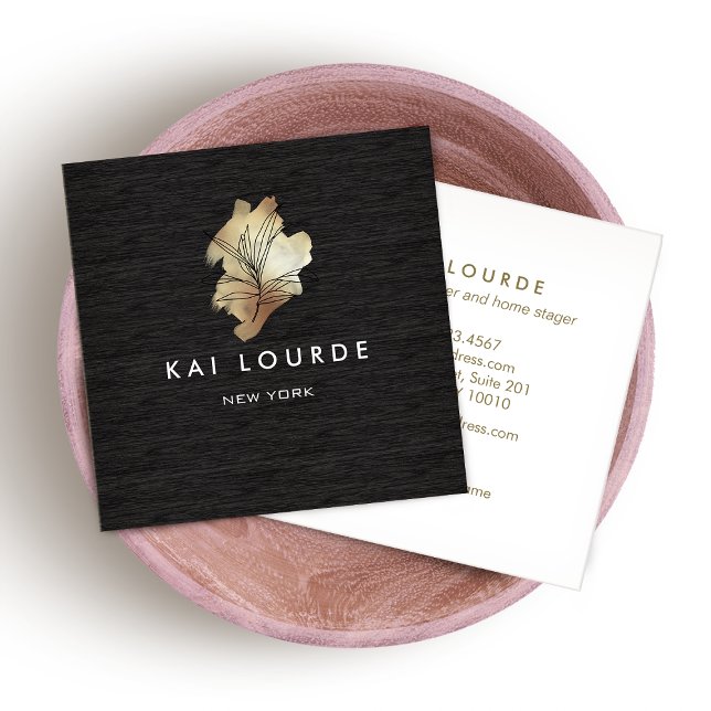 Carré Carte de visite en bois Plante or (Créateur téléchargé)