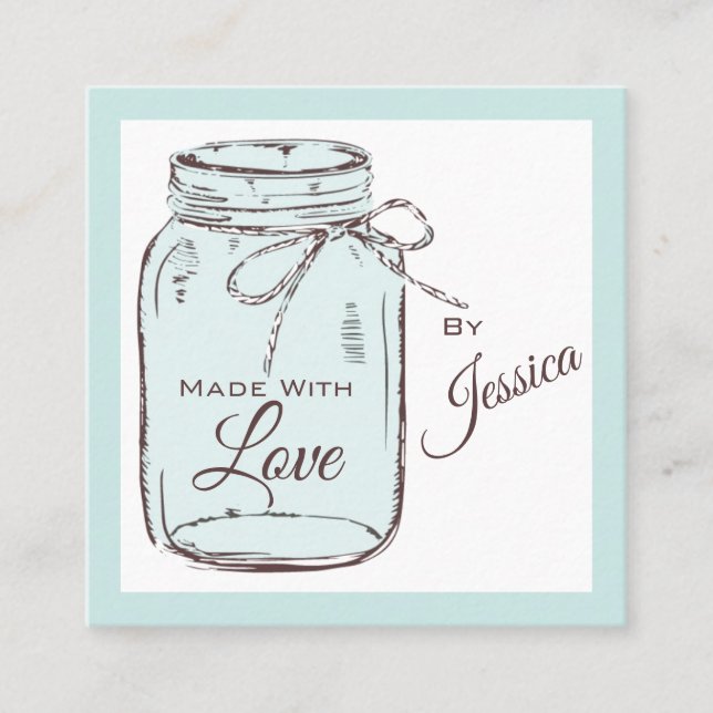 Carré Carte de visite en pot Mason faite avec amour (Devant)