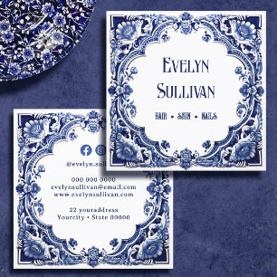 Carré Carte de visite floral bleu Delft