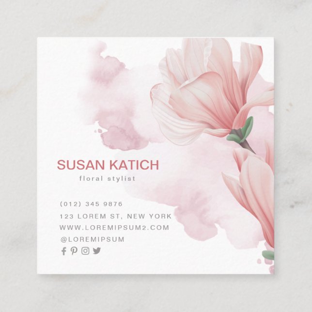 Carré Carte de visite floral d'aquarelle moderne (Dos)