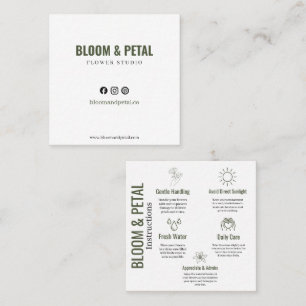 Carré Carte de visite florale verte Bloom & Petal