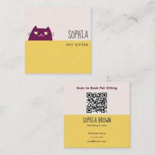 Carré Carte de visite jaune pour garde d'animaux QR avec
