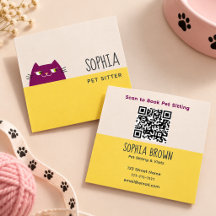 Carte de visite jaune pour garde d'animaux QR avec