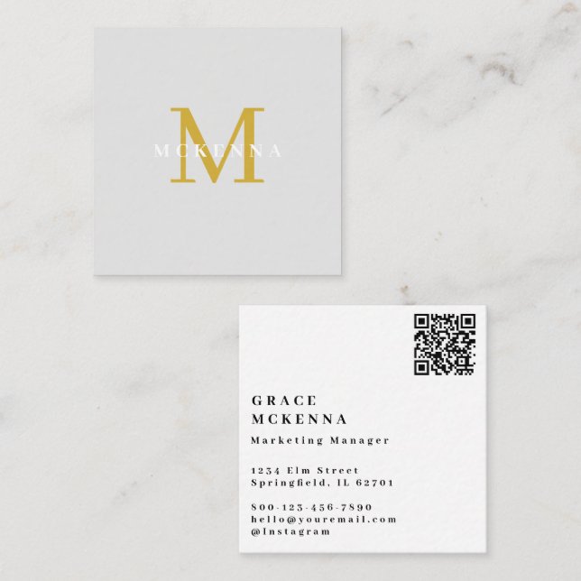 Carré Carte de visite moderne avec QR Code gris clair (Devant / Derrière)