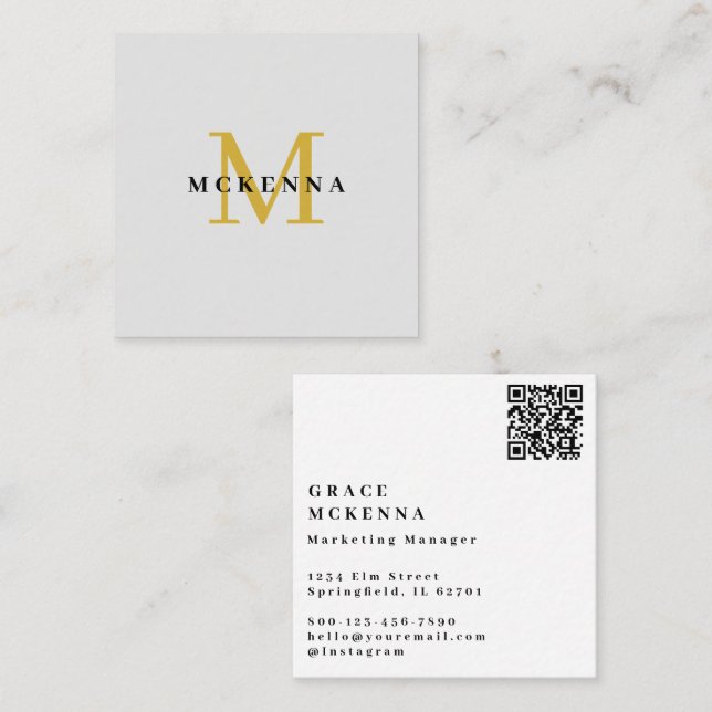 Carré Carte de visite moderne avec QR Code gris clair (Devant / Derrière)