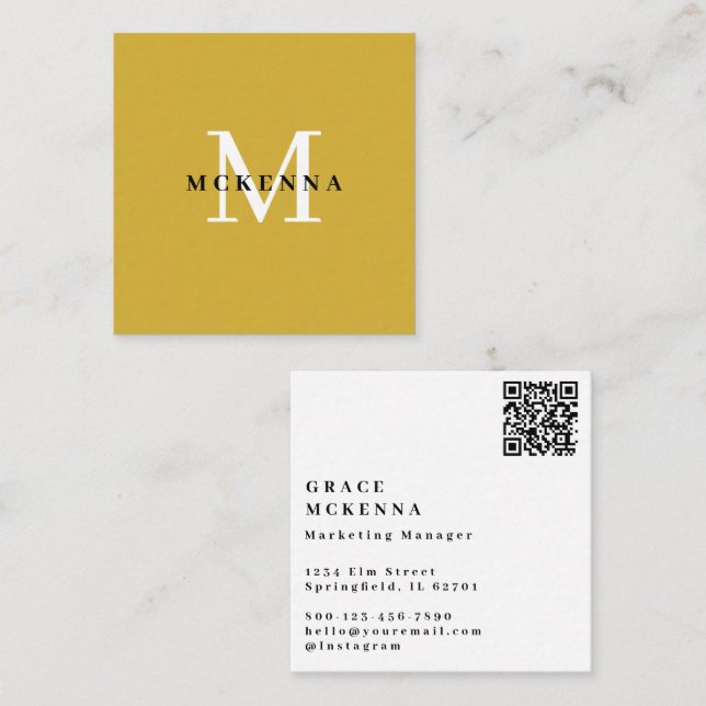 Carré Carte de visite moderne QR Code or et blanc (Devant / Derrière)