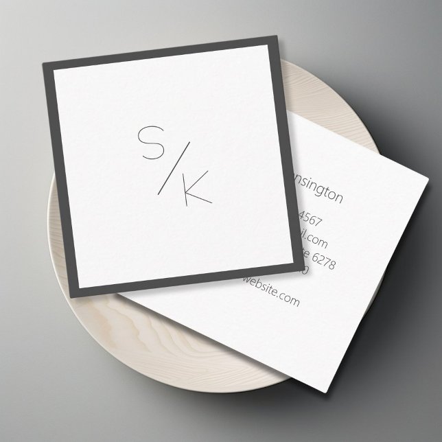 Carré Carte de visite monogramme gris-noir et blanc mode (Modern Pur Gray-Black White Monogram Business Card)