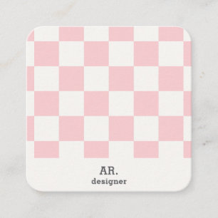 Carré Carte de visite QR Code à carreaux rose moderne 