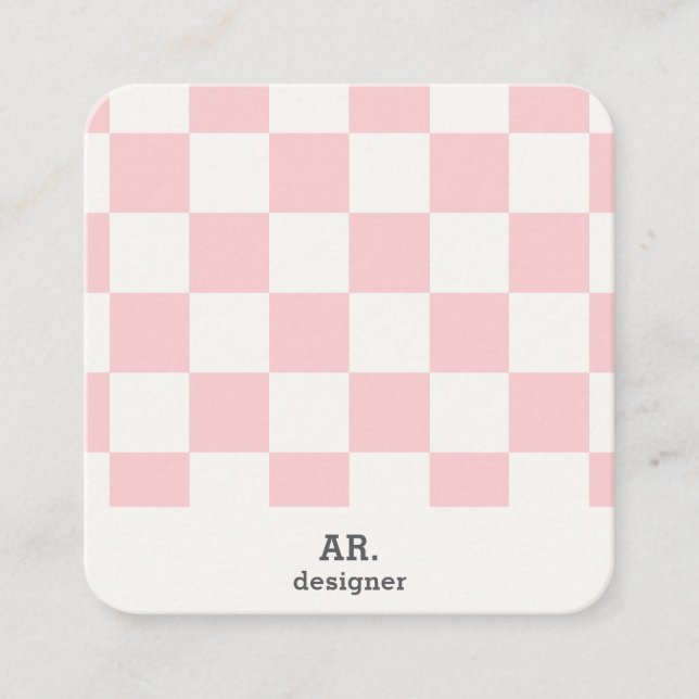 Carré Carte de visite QR Code à carreaux rose moderne  (Devant)