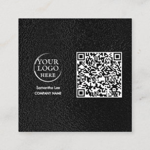 Carré Carte de visite QR Code en cuir noir Logo moderne