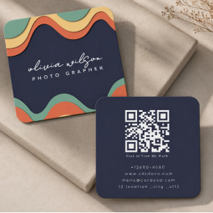 Carré Carte de visite QR Code pour photographe rétro mod