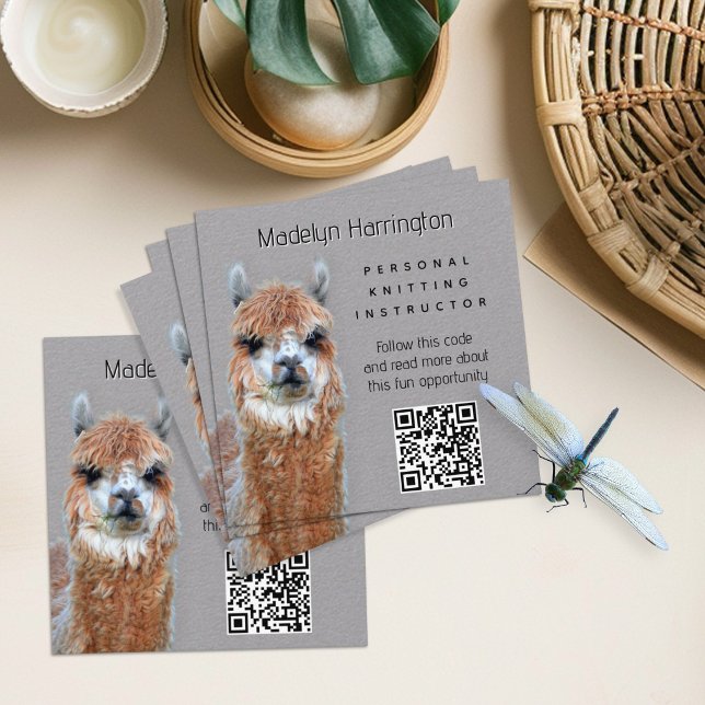 Carré Carte de visite QR code Professeur de tricot Llama (Créateur téléchargé)