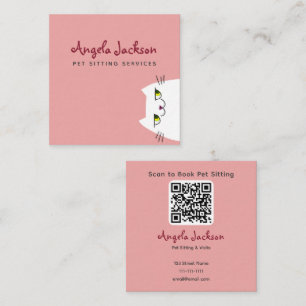 Carré Carte de visite rose pour garde d'animaux QR avec 