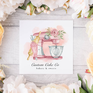 Carré Carte de visite rose Watercolor Mixer Cake + Baker