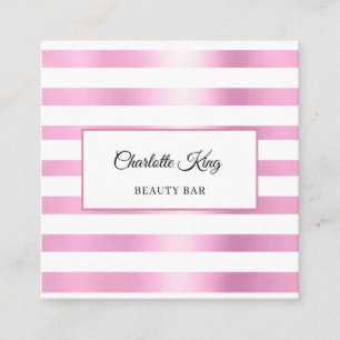 Carré Carte de visite Salon Rose White Stripes