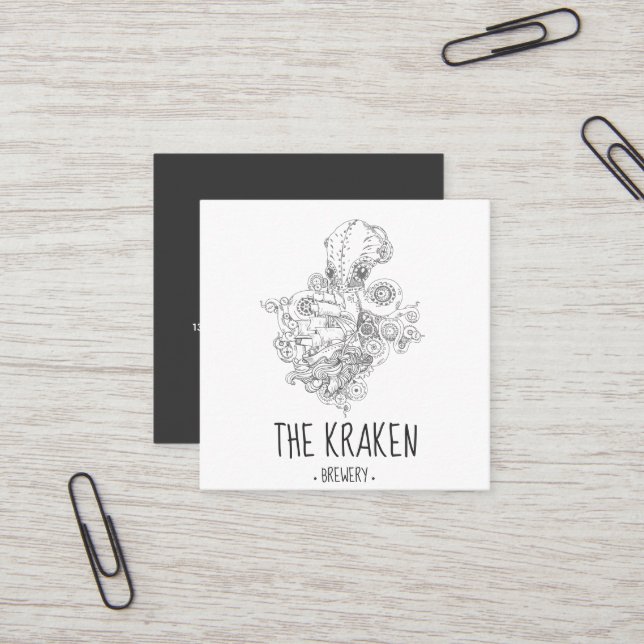 Carré Carte de visite Steampunk Kraken Square (Devant/Arrière en situation)