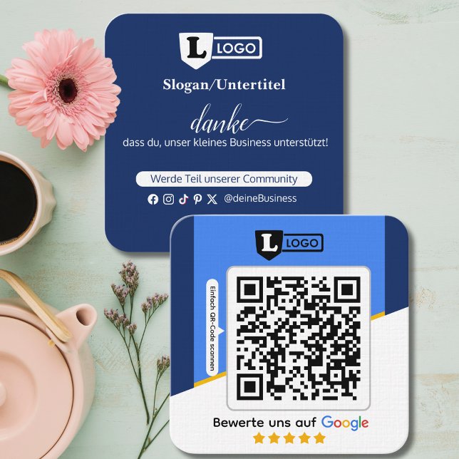Carré Carte d'évaluation Google avec carte de visite QR  (Google Bewertungskarte mit QR code)