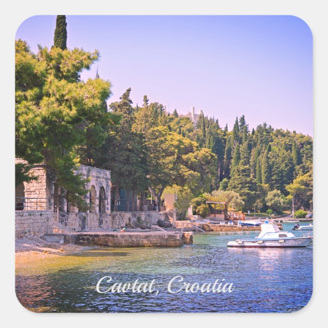 Carré Cavtat, Croatie Vue sur la plage Sticker (Devant)