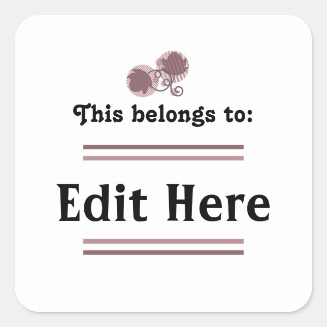 Carré Cela Appartient À Sticker || Texte modifiable (Devant)