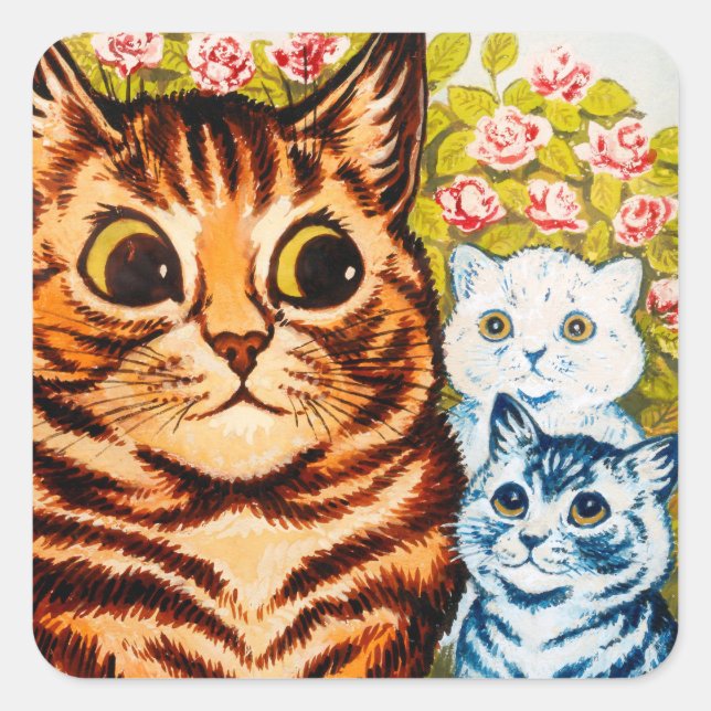 Carré Chat et deux chatons par Louis Wain Sticker Sheet (Devant)