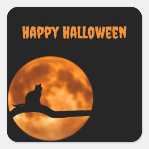 Carré Chat noir sous Sticker Lune orange