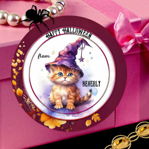 Carré Chateau Aquarelle Cute Kitten Happy Sticker Hallow