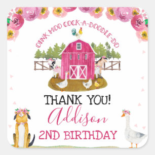 Carré Chaud Rose Grange ferme Anniversaire Sticker Merci