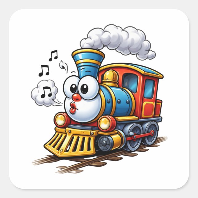 Carré Cheerful Cartoon Train Character Sticker (Devant)