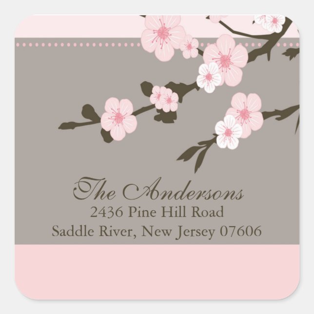 Carré Cherry Blossom Adresse de retour Sticker Mariage (Devant)
