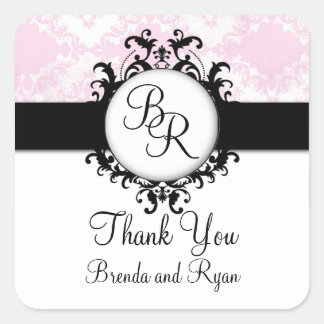 Carré Chic rose Damask Sticker initial Merci Mariage