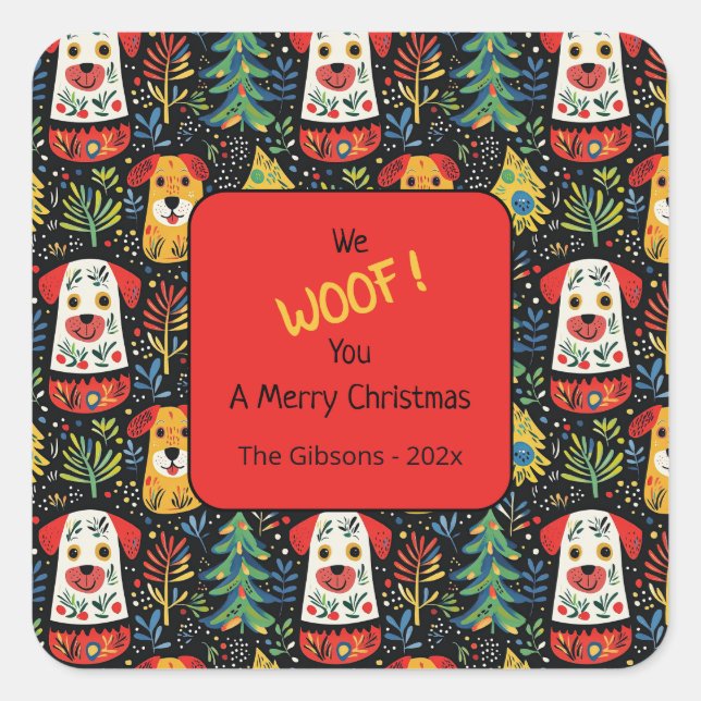 Carré Chiens de Noël mignon Sticker (Devant)
