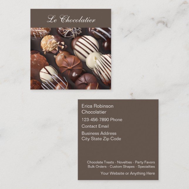 Carré Chocolatier Cadeaux Spécialités Carte de visite (Devant / Derrière)