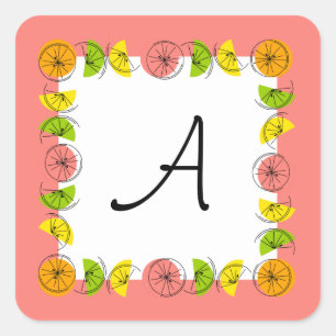 Carré citrus Monogramme rose autocollant carré