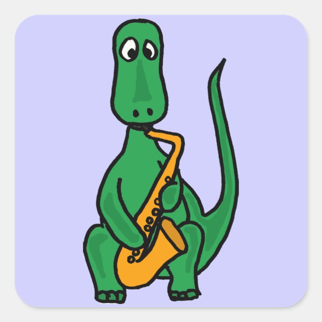 Carré CK- Dinosaure Drôle Jouer Saxophone Sticker (Devant)
